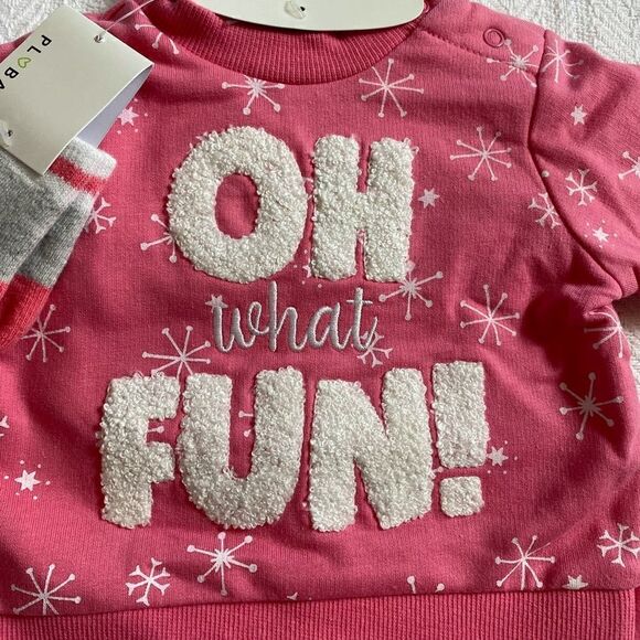 PL BABY Girl 3 Months 3 Piece OH WHAT FUN! Embroidered Long Sleeve Top Set - Picture 2 of 6
